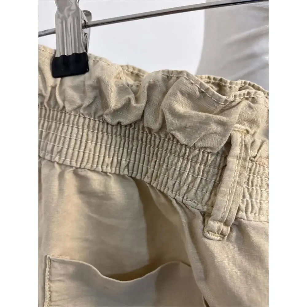 Zara Paperbag Joggers 8 Sand Square Pockets Trendy Ankle Barrel Leg Linen Blend